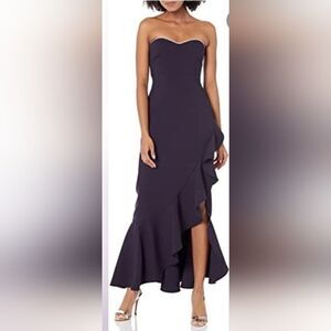 Likely SHANNON GOWN asymmetrical Hem Ruffle Dress in Navy NWT Size 0